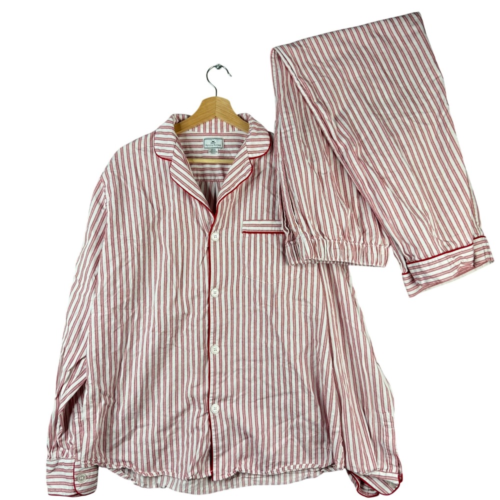 Petite Plume Mens Red Ticking Stripe Cotton Pajama Set Size Large Long Sleeve